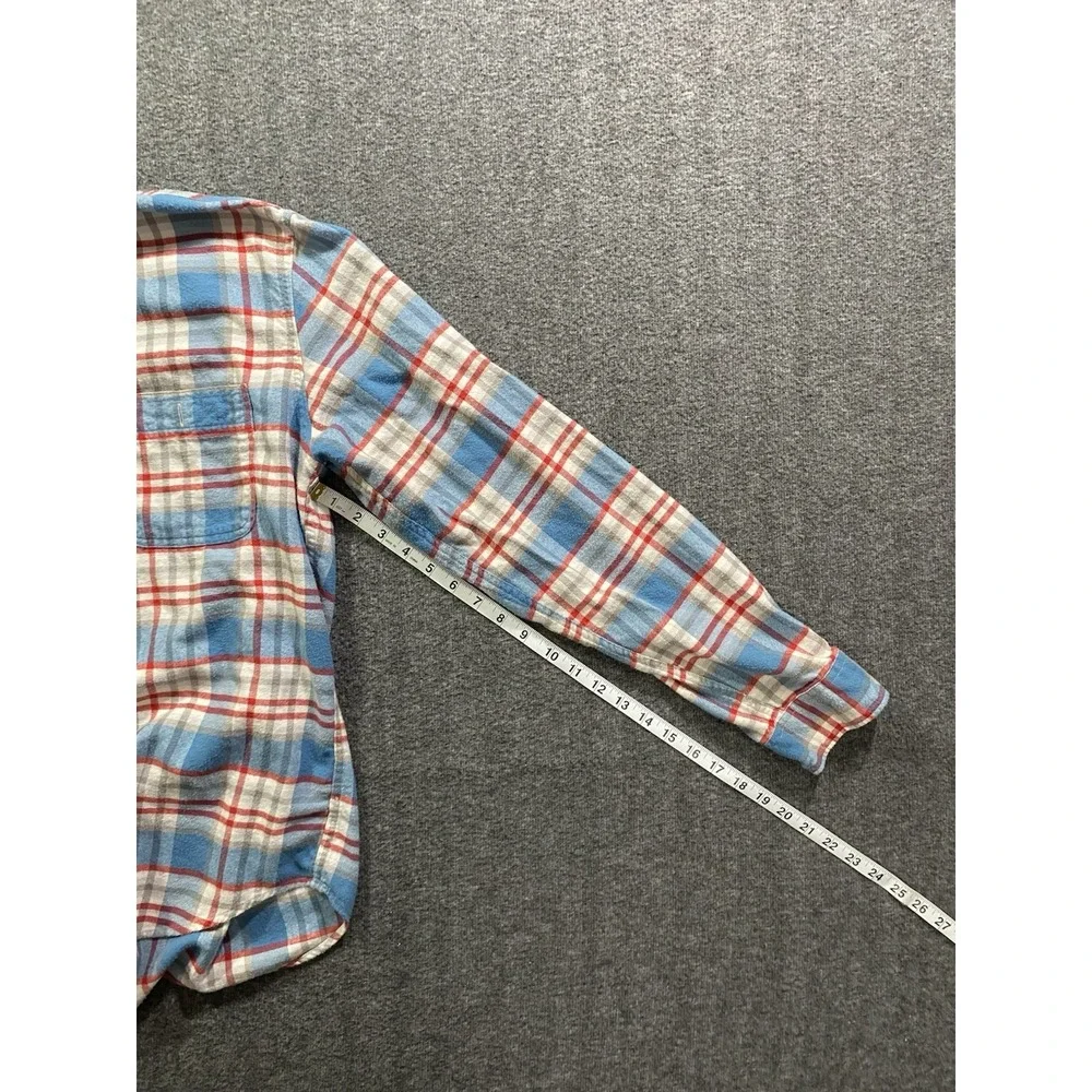 J Crew Flannel Shirt Mens L Plaid Button Up Long Sleeve Work Blue Red 92937